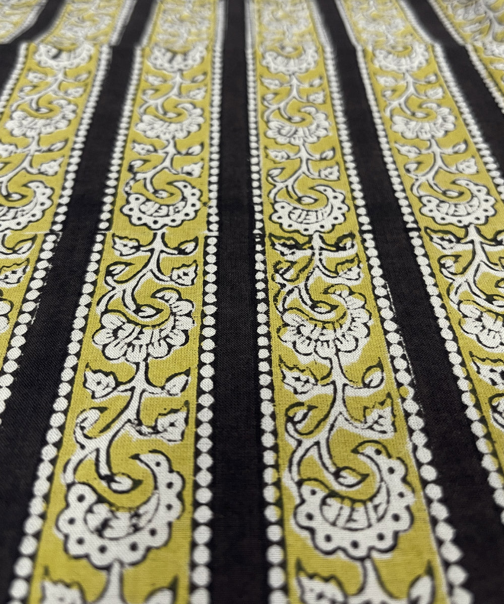 Yellow black hand print cotton bagru kurta material (2.5m per qty)