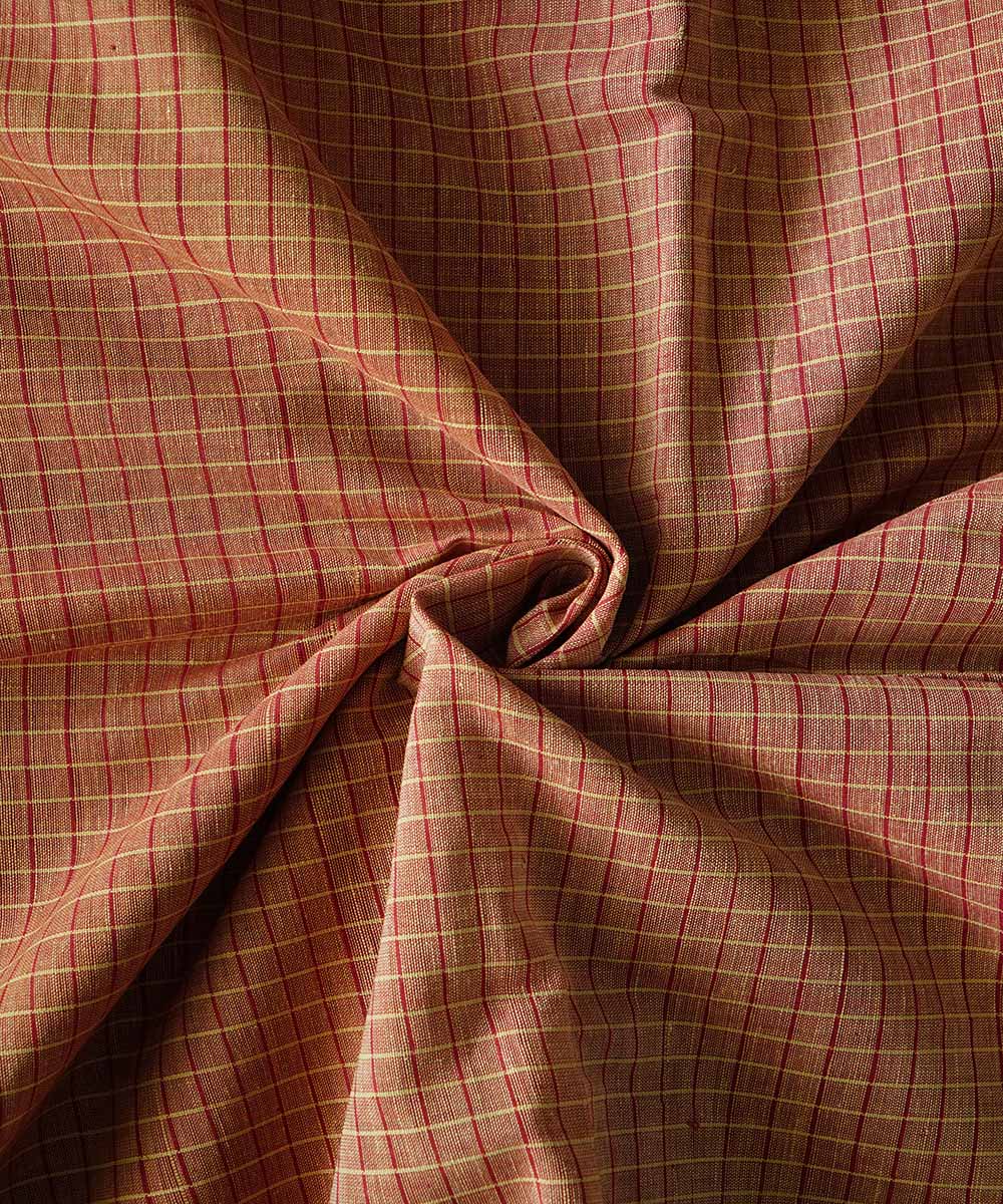 Orange handspun handwoven ponduru cotton check fabric