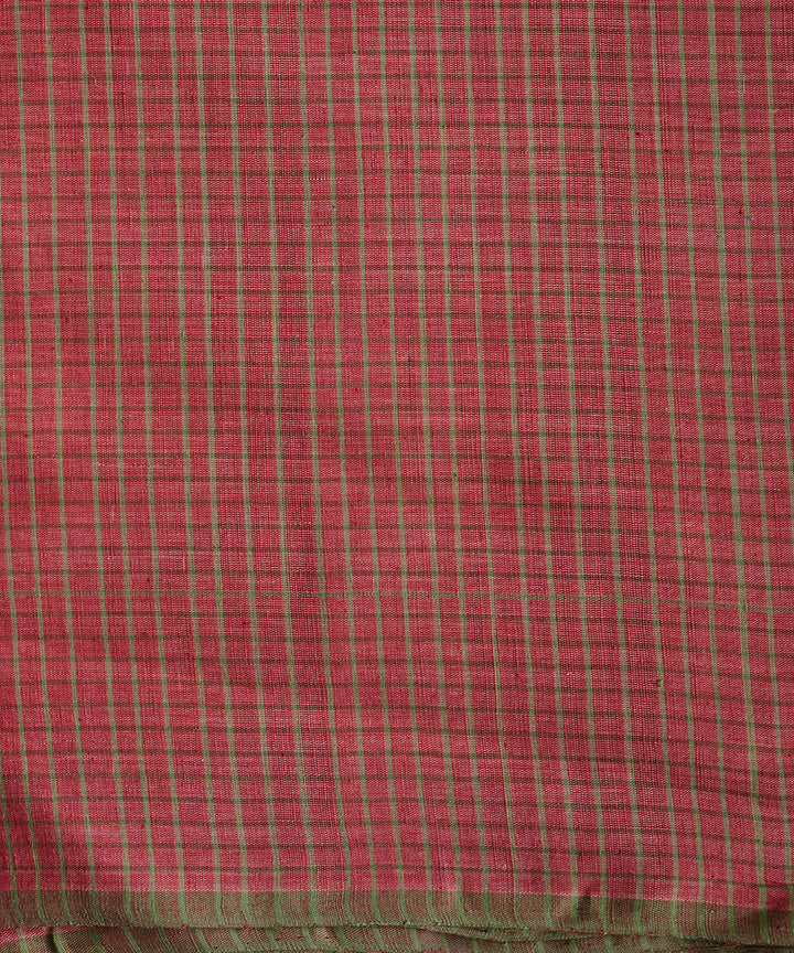 Pink green handspun handwoven ponduru cotton stripe fabric