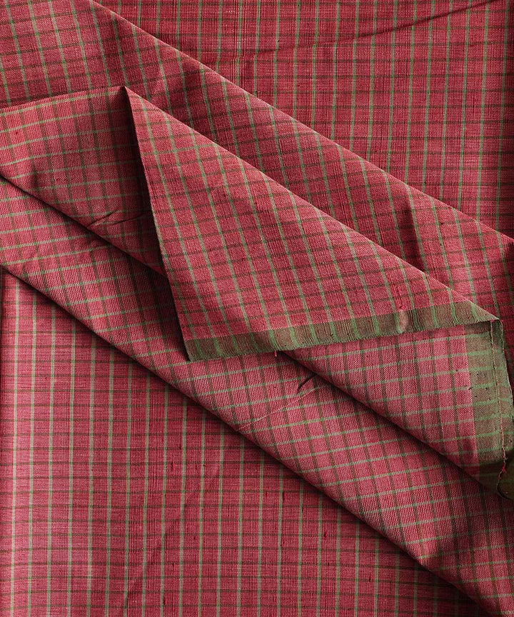 Pink green handspun handwoven ponduru cotton stripe fabric