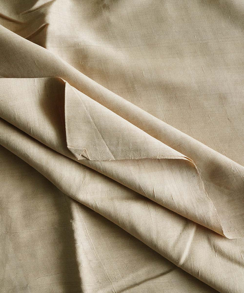 Beige handspun handwoven tussar silk fabric