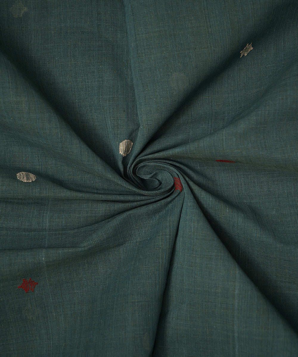 Green handspun handwoven natural dye cotton srikakulam jamdani fabric