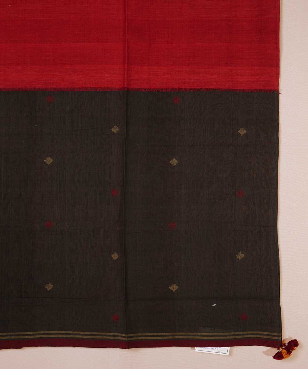 Red black handspun handwoven ponduru cotton jamdani stole
