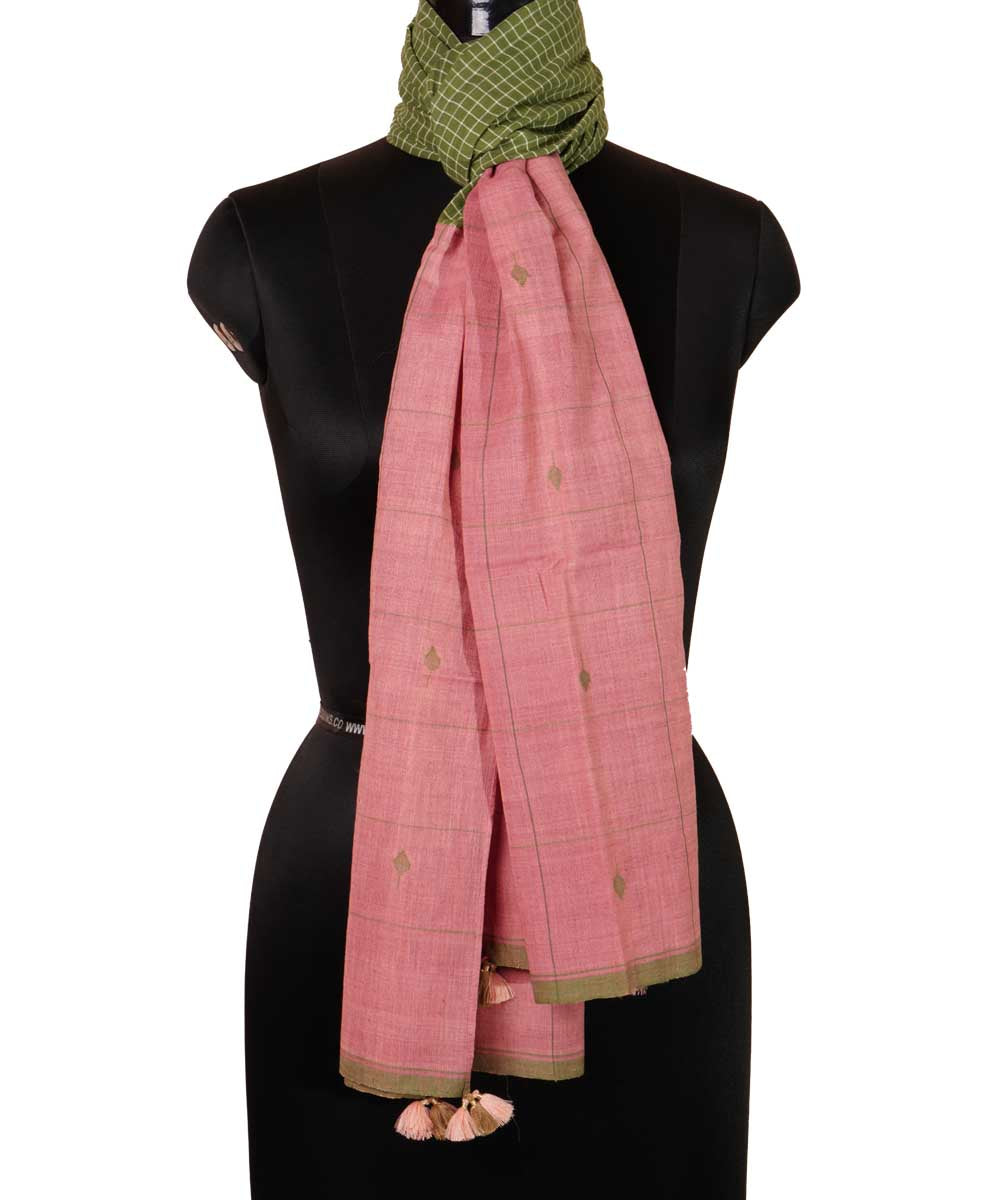 Green pink handspun handwoven ponduru cotton srikakulam jamdani stole
