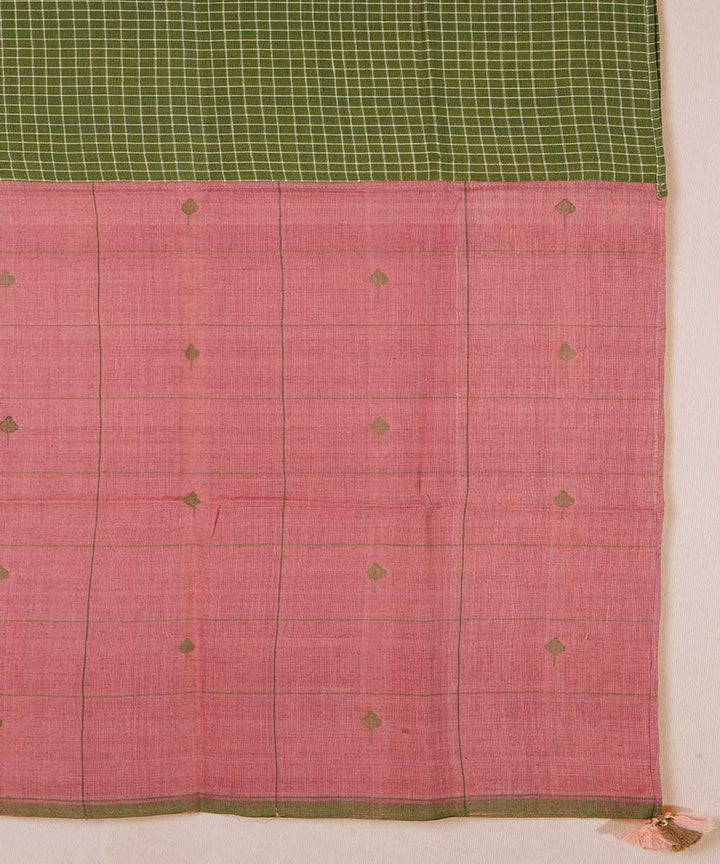 Green pink handspun handwoven ponduru cotton srikakulam jamdani stole