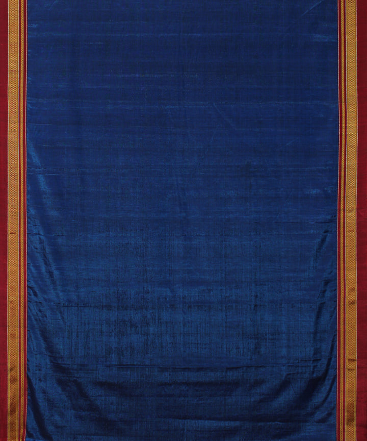 Dark blue red handwoven cotton art silk chikki paras border ilkal sari
