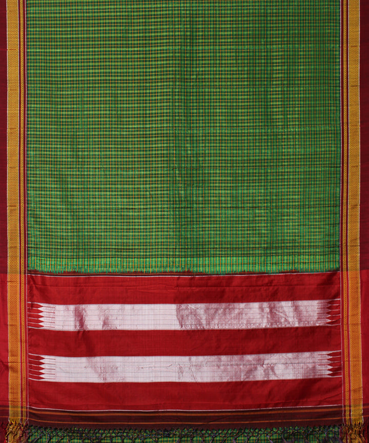 Fern green red handwoven cotton art silk chikki paras ilkal sari