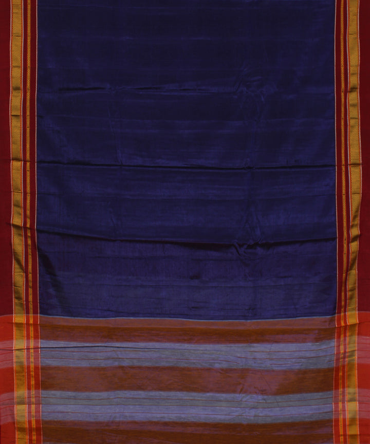 Blue red handwoven cotton art silk chikki paras border ilkal saree