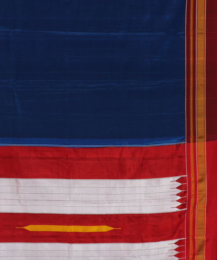 Blue red hand woven cotton art silk chikki paras border ilkal saree