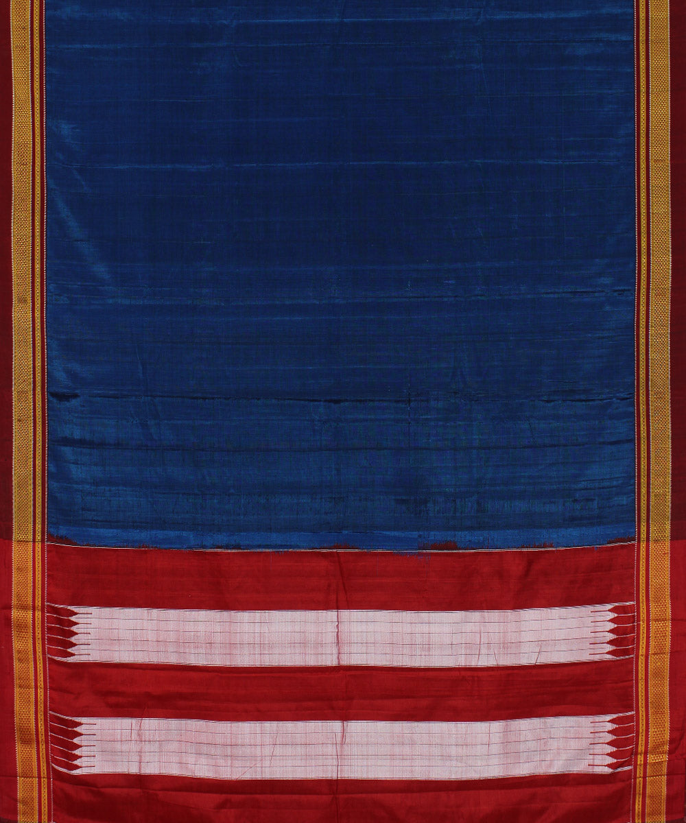 Blue red hand loom cotton art silk chikki paras border ilkal saree