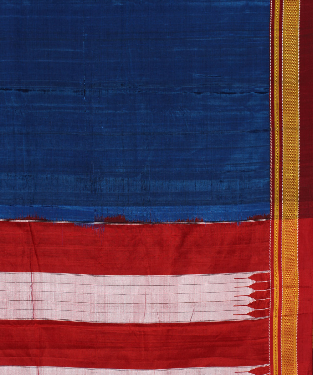 Blue red hand loom cotton art silk chikki paras border ilkal saree