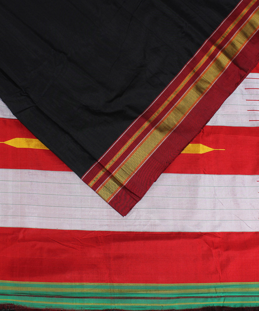 Black red hand woven cotton art silk chikki paras border ilkal saree
