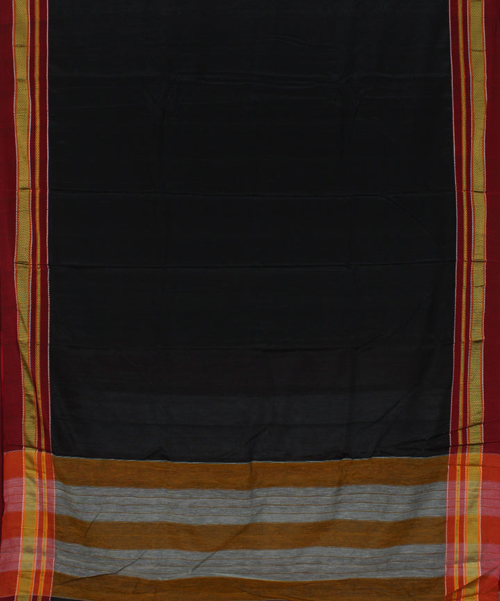 Black red hand woven cotton art silk chikki paras border ilkal saree