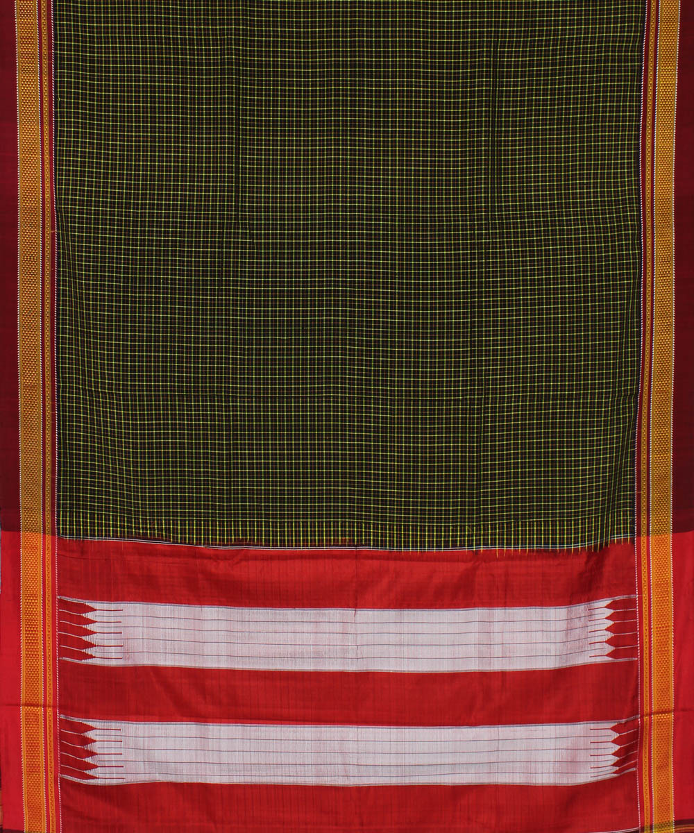 Green black handwoven cotton art silk chikki paras border ilkal sari