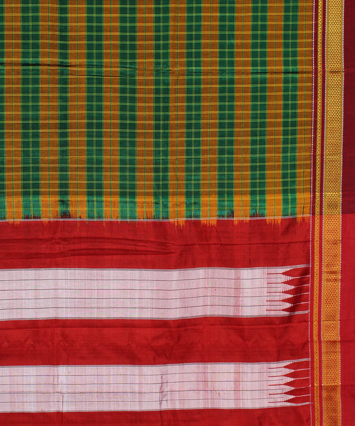 Orange green handwoven cotton art silk chikki paras border ilkal sari