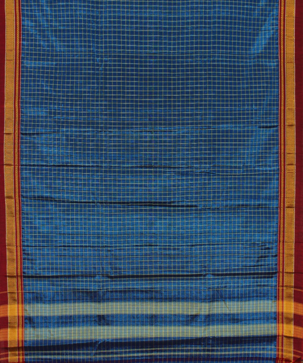 Blue handwoven cotton art silk chikki paras border ilkal sari