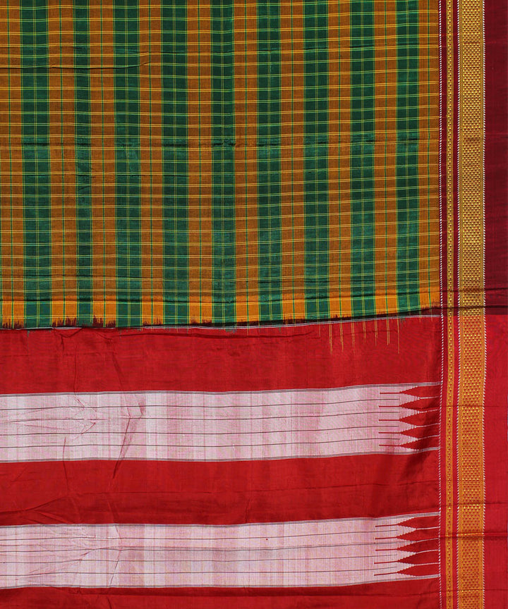 Orange green handloom cotton art silk chikki paras border ilkal sari