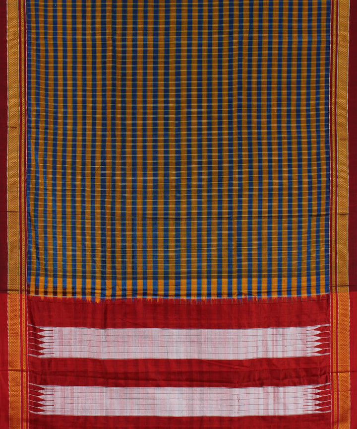Orange blue handloom cotton art silk chikki paras border ilkal saree