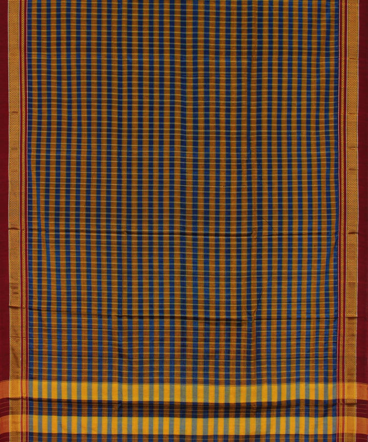 Orange blue handloom cotton art silk chikki paras border ilkal saree