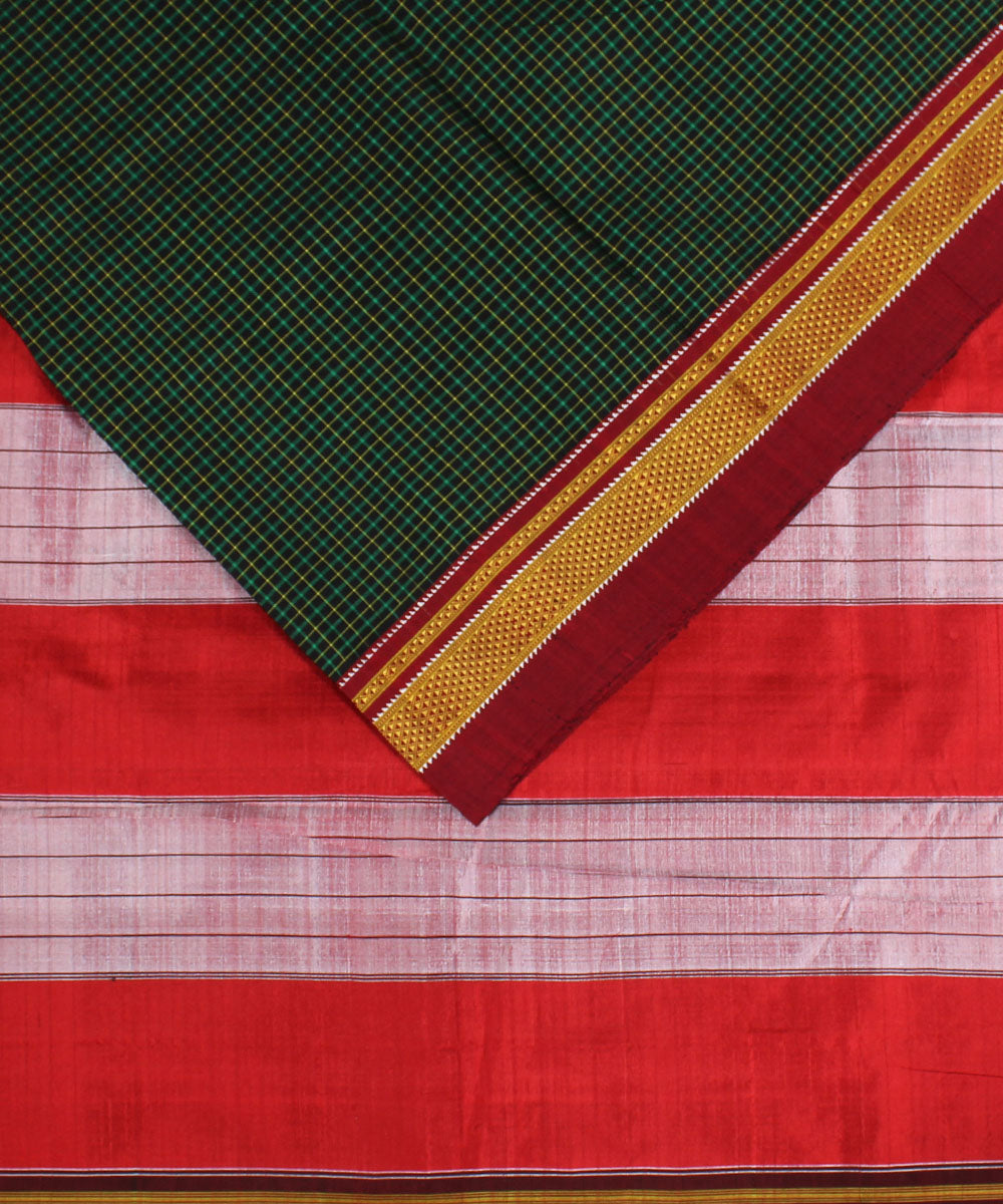 Black green handloom cotton art silk chikki paras border ilkal saree