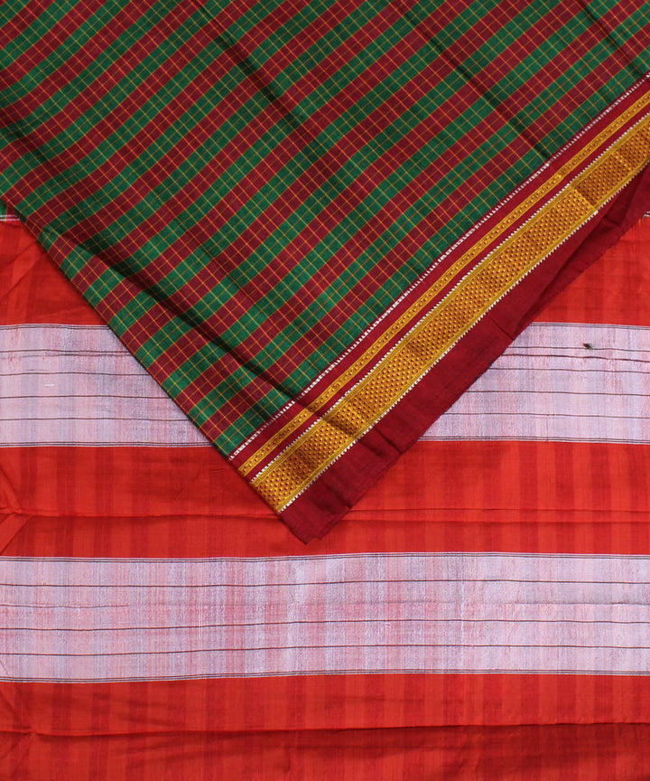 Maroon green handloom cotton art silk chikki paras border ilkal saree