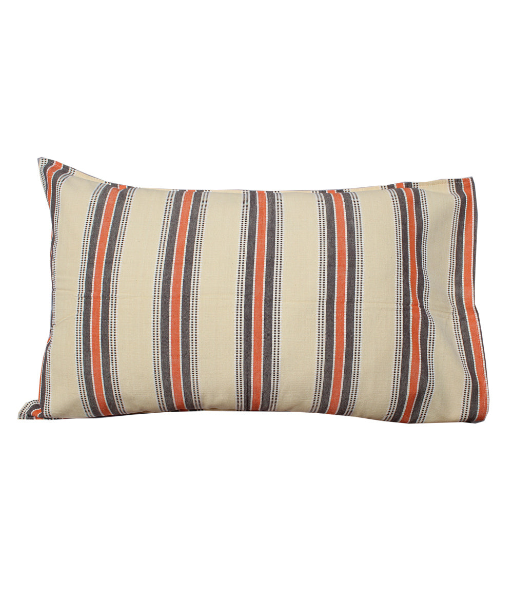 Orange and white stripe cotton handwoven double bed sheet