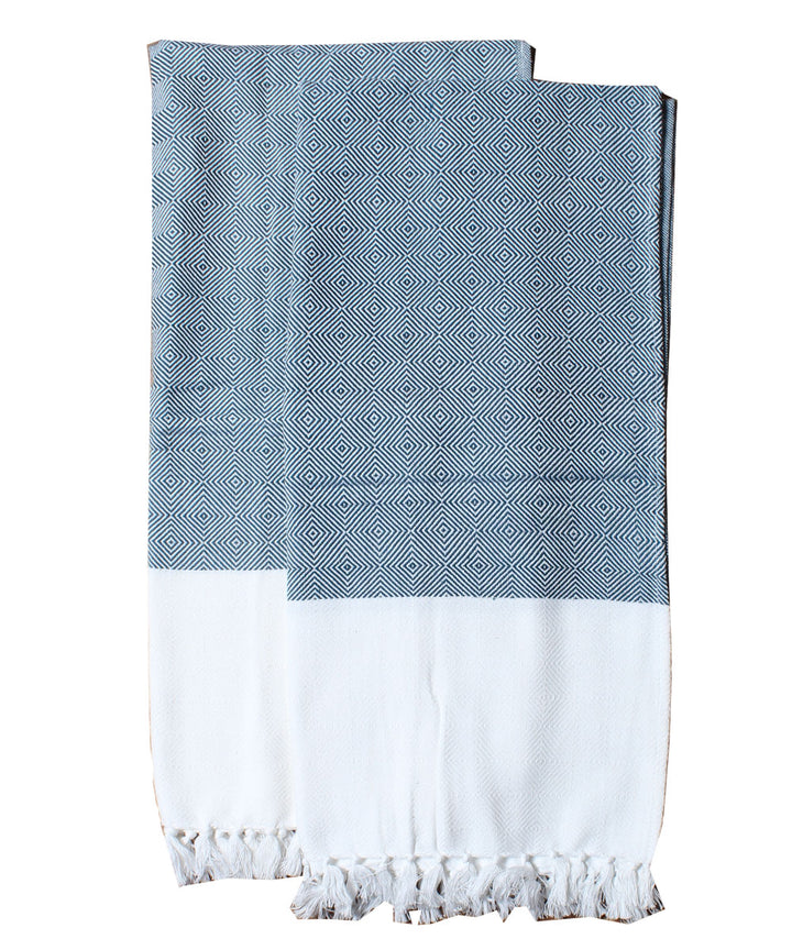 Sky blue white handwoven cotton towel set of 2