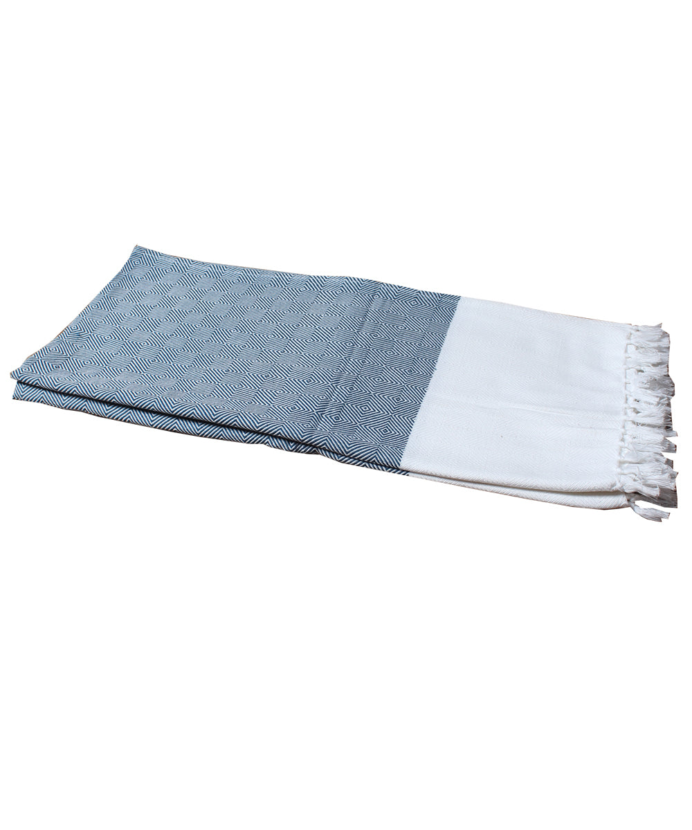 Sky blue white handwoven cotton towel set of 2