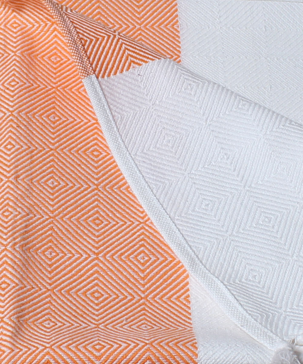Orange white handwoven cotton towel set of 2