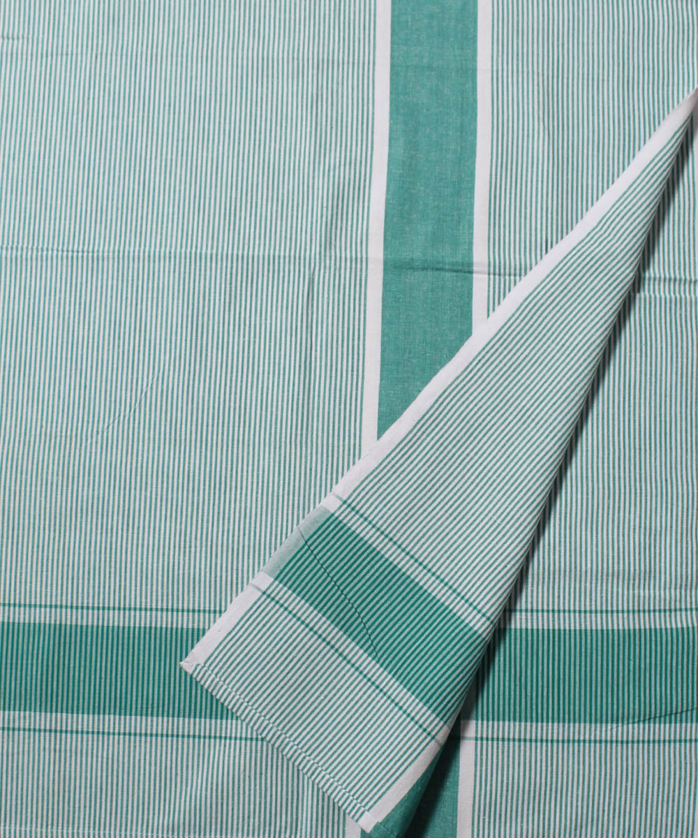Cyan green stripe handwoven cotton bedsheet
