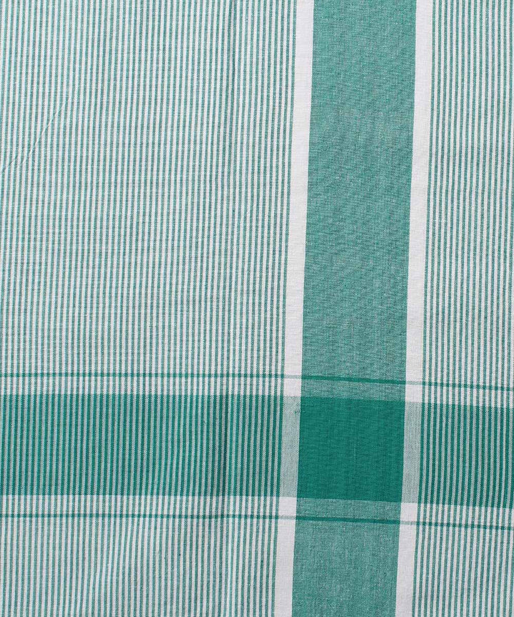 Cyan green stripe handwoven cotton bedsheet
