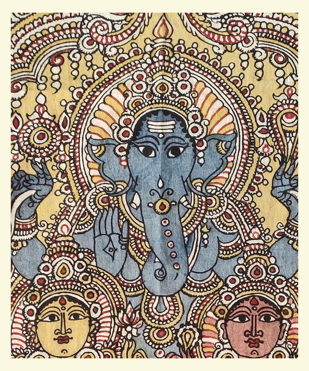 Multicolor hand painted cotton kalamkari ganesha panel unframed