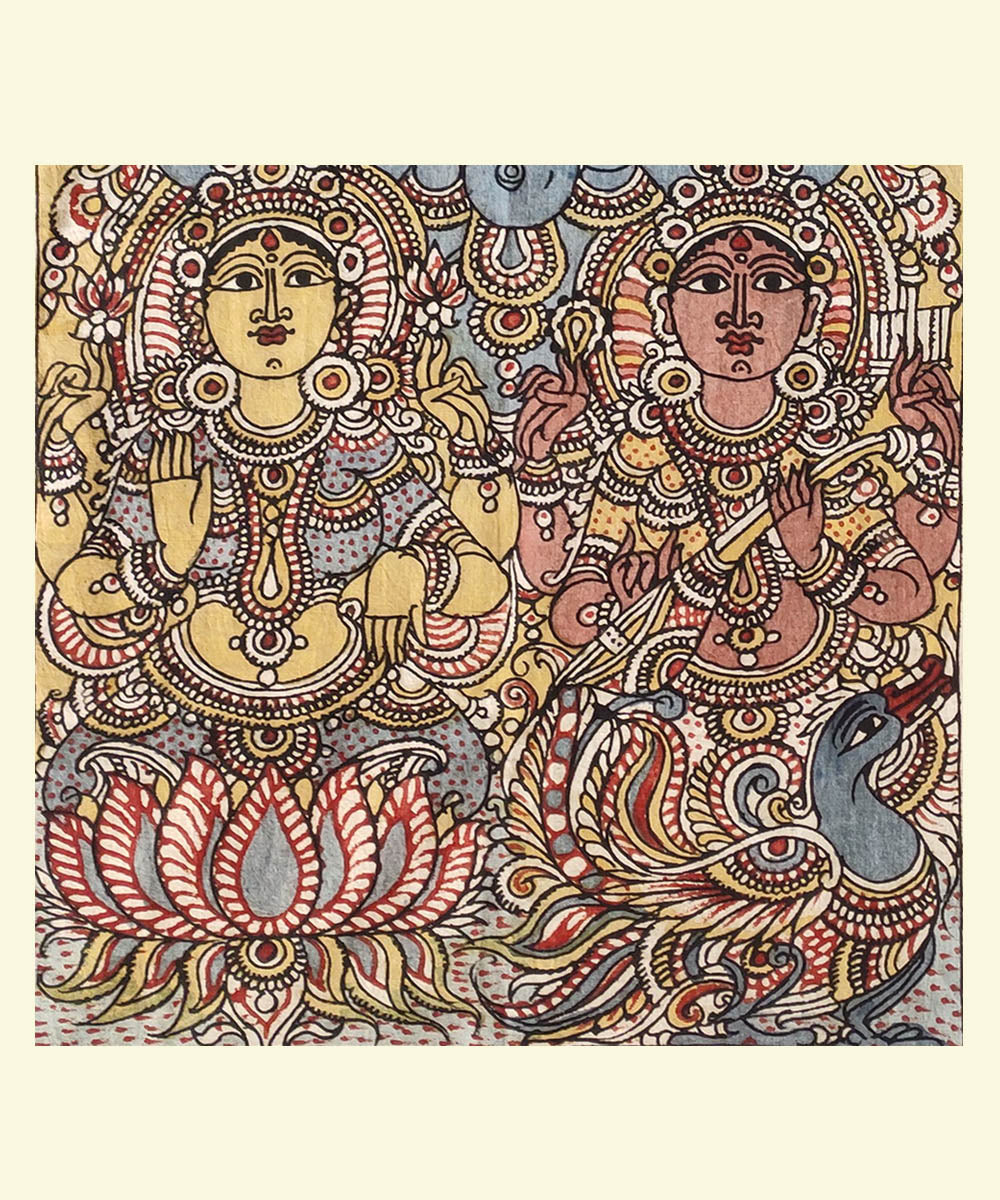 Multicolor hand painted cotton kalamkari ganesha panel unframed