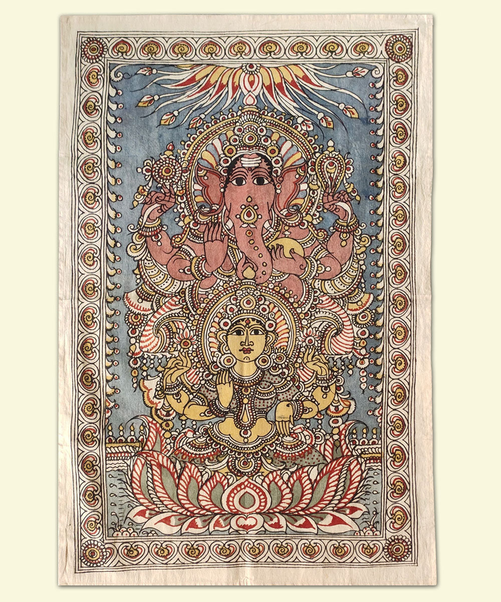 Multicolour hand painted cotton kalamkari ganesha panel unframed