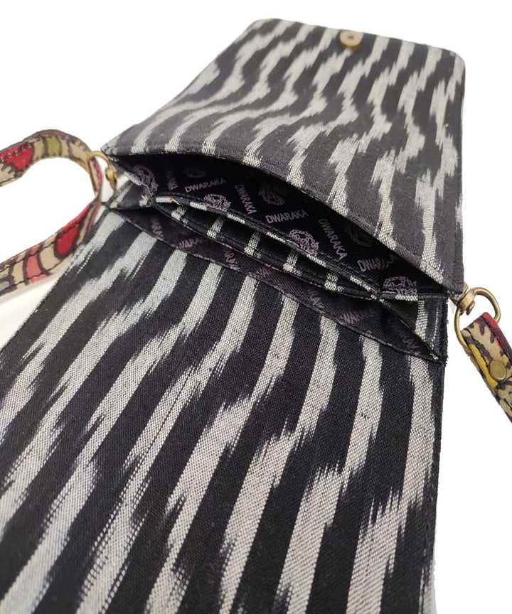 Black handcrafted ikat kalamkari cotton sling bag