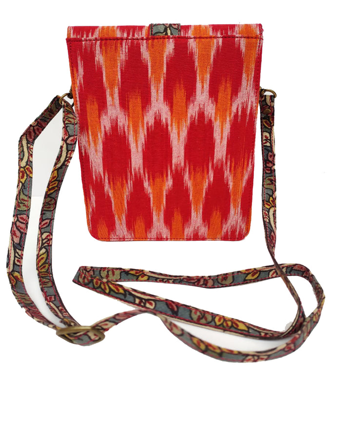 Red handcrafted ikat kalamkari cotton sling bag