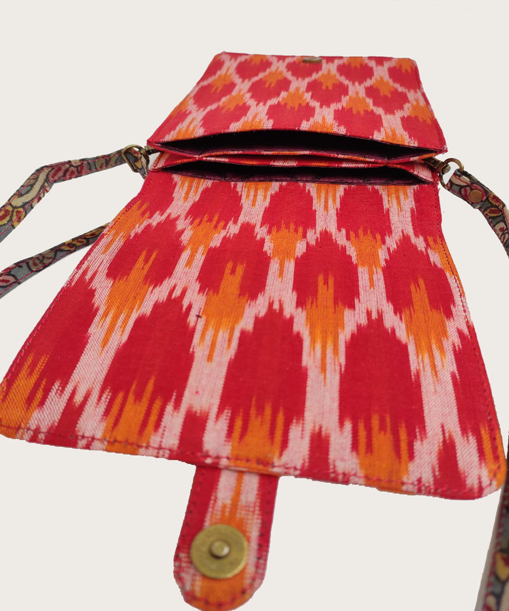 Red handcrafted ikat kalamkari cotton sling bag