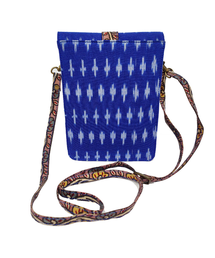 Blue handcrafted ikat kalamkari cotton sling bag