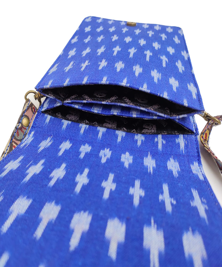 Blue handcrafted ikat kalamkari cotton sling bag