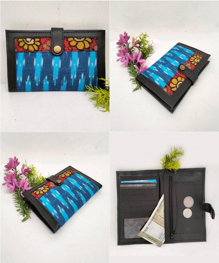 Sky blue ikkat cotton kalamkari handcrafted wallet