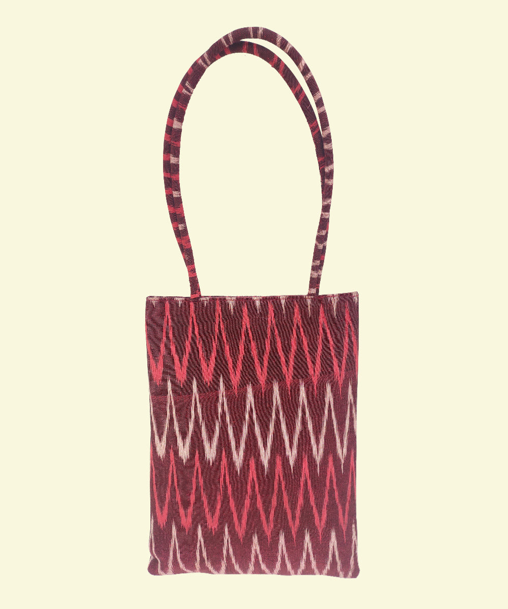 Dark red handcrafted kalamkari ikat cotton tote bag