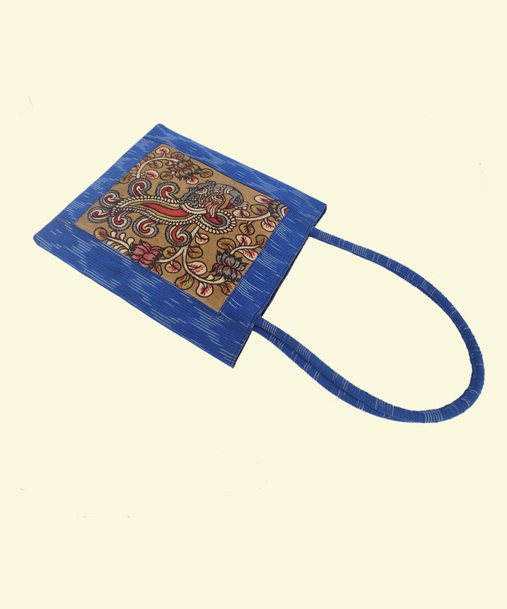 Blue handcrafted kalamkari ikat cotton tote bag