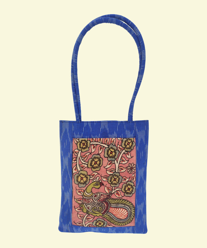 Blue hand crafted kalamkari ikat cotton tote bag