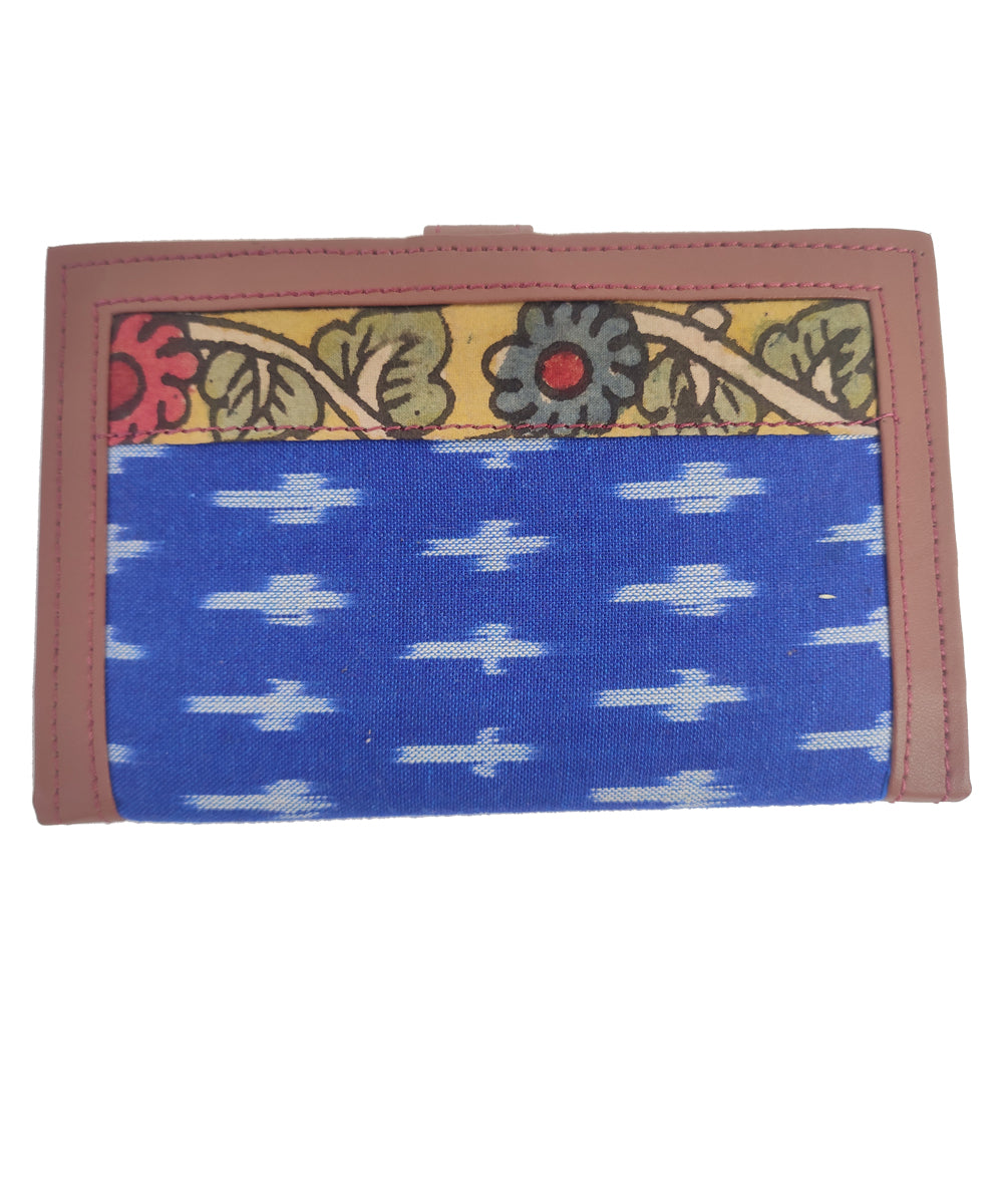 Blue hand crafted art leather cotton ikat kalamkari wallet
