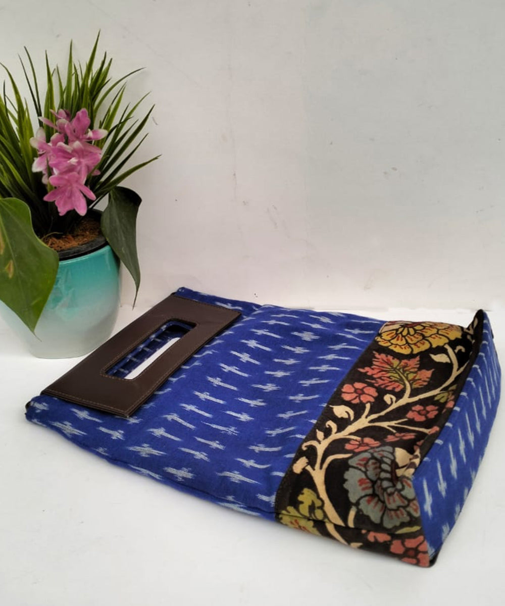 Sky blue ikkat cotton kalamkari handcrafted sling bag