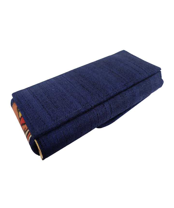 Blue hand painted kalamkari ghicha silk cotton cosmetic pouch