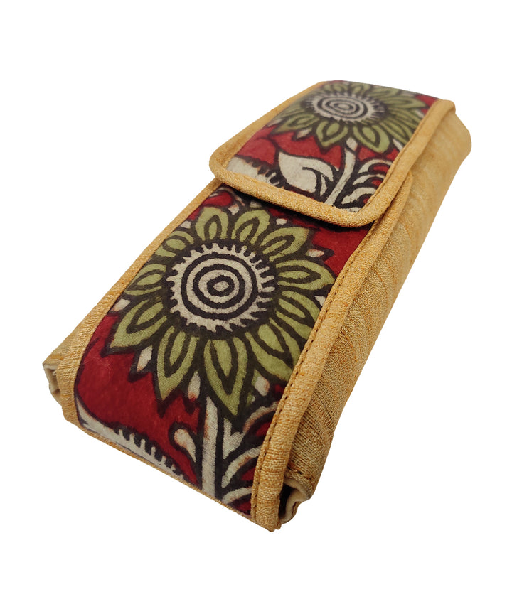 Yellow hand painted kalamkari ghicha silk cotton cosmetic pouch