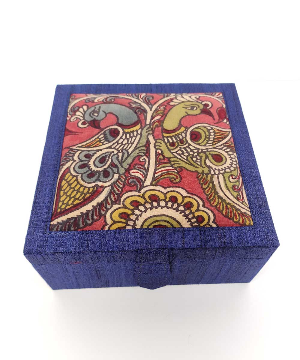 Blue craft board base with ghicha silk cotton kalamkari jewellery box