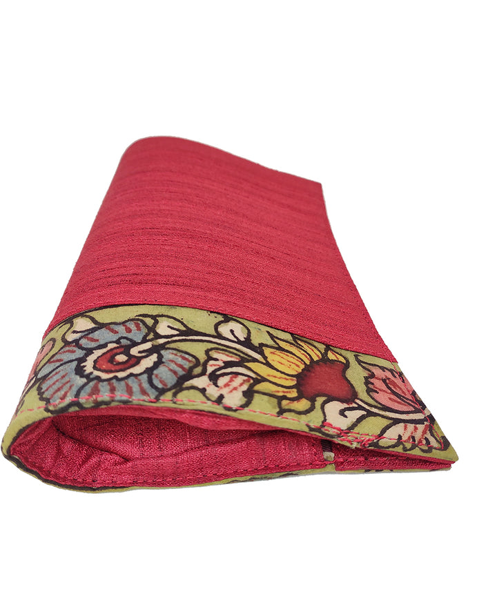 Red handcrafted kalamkari ghicha silk cotton clutch