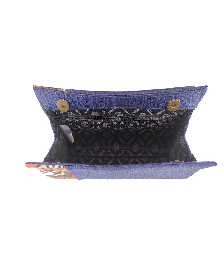 Blue handcrafted kalamkari ghicha silk cotton clutch